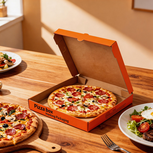 Emballage de pizza et de <span class=keywords><strong>sushi</strong></span> en papier kraft réutilisable, écologique, portable, avec impression de logo personnalisée en gros, matériaux recyclés, auto-montage - Product Image 1