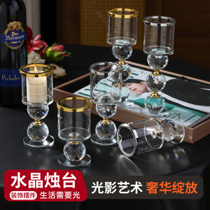 Crystal Candle Holders Glass Stemmed With Faceted Base Home Decoration - Product Image 4