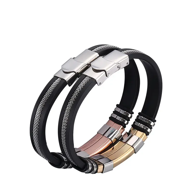 Bracelet Jewelry Layer Leather Stainless Steel Design Leather Bracelet For Men Bangle