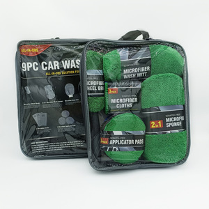 Car Wash Kit 9 Piece Microfiber Detailing Set With Mitt Sponge Cloths <b>Wheel</b> <b>Brush</b> For Car <b>Cleaning</b> - Product Image 2