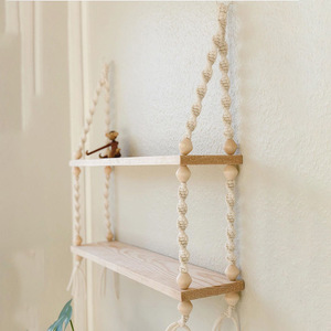 Bohème Fait Main Mignon Bébé Enfants Chambre Coton 2 Niveaux <span class=keywords><strong>Macramé</strong></span> <span class=keywords><strong>Suspendu</strong></span> Étagère Murale Artisanat - Product Image 2