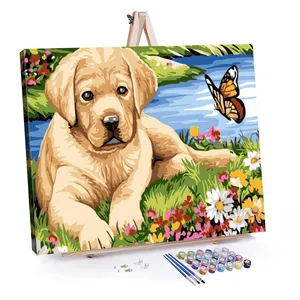 Pintura por números al óleo de animales, pintura por números de perros y gatos de 20x20