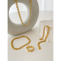 XL23158 Nouveau Designer Étanche 18K Laiton Plaqué Or Cuivre Bracelet Chaîne Collier Ras Du Cou Bracelet Anneau Pour Les Femmes