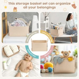 Cesti portaoggetti in feltro beige, contenitore pieghevole con manici per ufficio, armadio, giocattoli, lavanderia - Product Image 4
