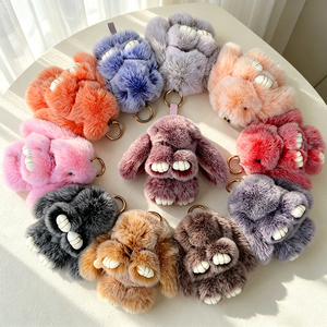 Plush Bunny Keychain, Faux Fur Rabbit <b>Key</b> <b>Ring</b> Charm, Soft Fluffy Pom Pom <b>Bag</b> Accessory for Women - Product Image 6