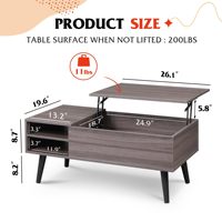 Table basse moderne multifonctionnelle en bois massif avec plateau relevable, extensible, rangement et étagère réglable pour salon