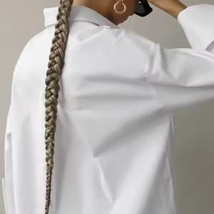 Blusas y Camisas con Logotipo Personalizado OEM para Mujer, Camisa Casual de Algodón de Manga Larga con Cuello Camisero Sólido para Mujer - Product Image 2