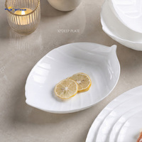 Assiettes, bols et tasses en verre opale en forme de feuille, vaisselle en verre trempé blanc pour la maison, l'hôtel, le restaurant, service alimentaire quotidien, utilisation pour les banquets