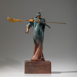 Estatua de Guan Yu en cobre y oro, figura artística hecha a mano para decoración de sala de estar y oficina - Product Image 1