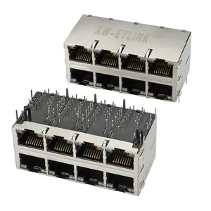 2x4端口磁性堆栈RJ45插孔模块化插孔连接器插头电子8针以太网rj45连接器8p8c rj45母连接器