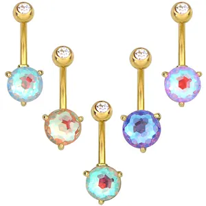 Gold stainless steel colorful zircon sterling silver navel button belly button rings body piercing jewelry