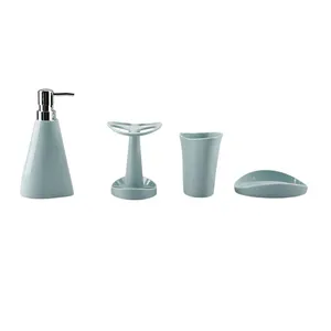 Luxury Plastic Bathroom Accessories 4 Piece Set with Soap Dispenser Soap Dish Toothbrush Cup Toothbrush Holder