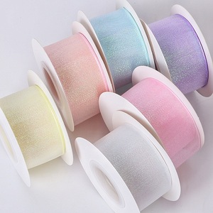 Wholesale Organza Floral <b>Ribbon</b> Custom Solid Color Glitter Fabric <b>Ribbon</b> For Flower Decoration - Product Image 1
