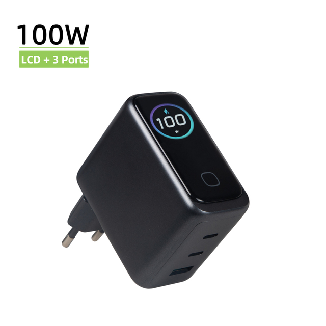 100W GaN Super Fast Charger Multi-Port USB-C PD QC3.0 PPS for iPhone Mac Samsung EU Plug Factory Supplier Wholesale with Display