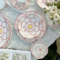 Franse roze rand 3D bloemen reliëf keramische bord, exquisiete Ins Afternoon Tea dessert fruitbord