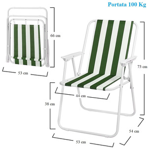 Sedia da Spiaggia Pieghevole Verde e Bianca a Righe con Braccioli in Tessuto 53x54x73 Cm per Uso Esterno - Product Image 2