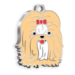 Médaille d'identification pour chien Shih Tzu couleur crème avec nœud rouge - Product Image 1