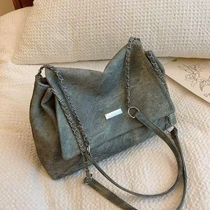 Sac à Bandoulière à Chaîne en Cuir Texture Daim avec Boucle en Métal pour Femme - Product Image 1