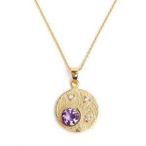 Collar de Cobre con Circonita Arcoíris Personalizado, Collar con Colgante Redondo de Circonita - Product Image 5