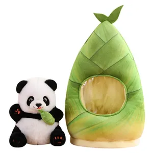 New simulation holding bamboo shoots panda doll accompanied by children plush toy