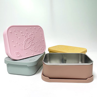 Boîte à lunch rectangulaire en acier inoxydable 304, boîte bento à deux compartiments détachable, couvercle en silicone, pour étudiants, pique-nique en plein air, conservation des aliments