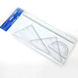 학교 사용자 정의 로고 문구 Polybag 1 세트 기하학 자 30cm 각도기 10CM 브래킷 60/30 및 45/45 플라스틱 투명 R