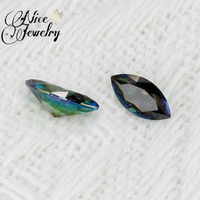 Belle pierre de moissanite synthétique créée en laboratoire, couleur AB, taille marquise, cabochon, effet de jeu de couleurs/feu, certifiée par un tiers
