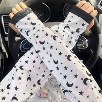 Sarung Tangan Panjang C-6655 Motif Bunga Musim Panas Bahan Sutra Es Pelindung UV Pelindung Lengan Pelindung Tangan