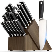 Ensemble de 17 couteaux de cuisine allemands en acier inoxydable avec bloc et aiguiseur, lame tranchante, passe au lave-vaisselle, parfait pour un cadeau de vacances