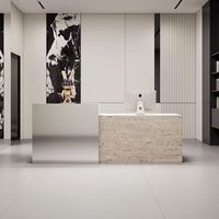 Bureau de réception carré moderne de luxe personnalisé avec éclairage LED, en bois écologique, à joint sans soudure, pour salle de sport, bureau, hôtel, spa, salon, école