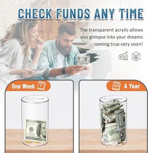 Hucha de acrílico transparente pequeña para niños, estante de exhibición de tarro de ahorro sin abrir, tamaño de categoría 5,9 "H X 3,55" de diámetro - Product Image 3