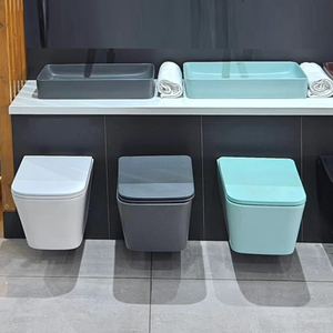 Ensemble <span class=keywords><strong>WC</strong></span> <span class=keywords><strong>suspendu</strong></span> et lavabo en céramique pour maison, avec finition mate, sans rebord, en céramique dorée, design artistique, à poser sur comptoir - Product Image 3