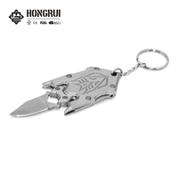 Couteau de poche compact personnalisable Hongrui avec poignée en acier inoxydable, couteau à découper DIY, couteau porte-clés EDC avec anneau