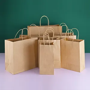 Wholesale Brown Kraft Paper Bag Accept Custom Printing Stock Gift Bag Fast Food Take Away Twisted Handle Shopping Bag