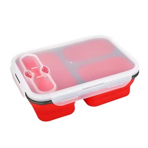 Collapsible Silicone Bento Lunch <b>Box</b> Food <b>Storage</b> Containers with Spoon Forks Meal Kit Lunch <b>Box</b> for Work Outdoor - Product Image 1
