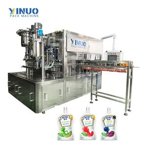 Rotary Beverage Drink Liquid Sauce Cream Pouch With Spout Pouch Filling Capping Sealing Packaging Machine