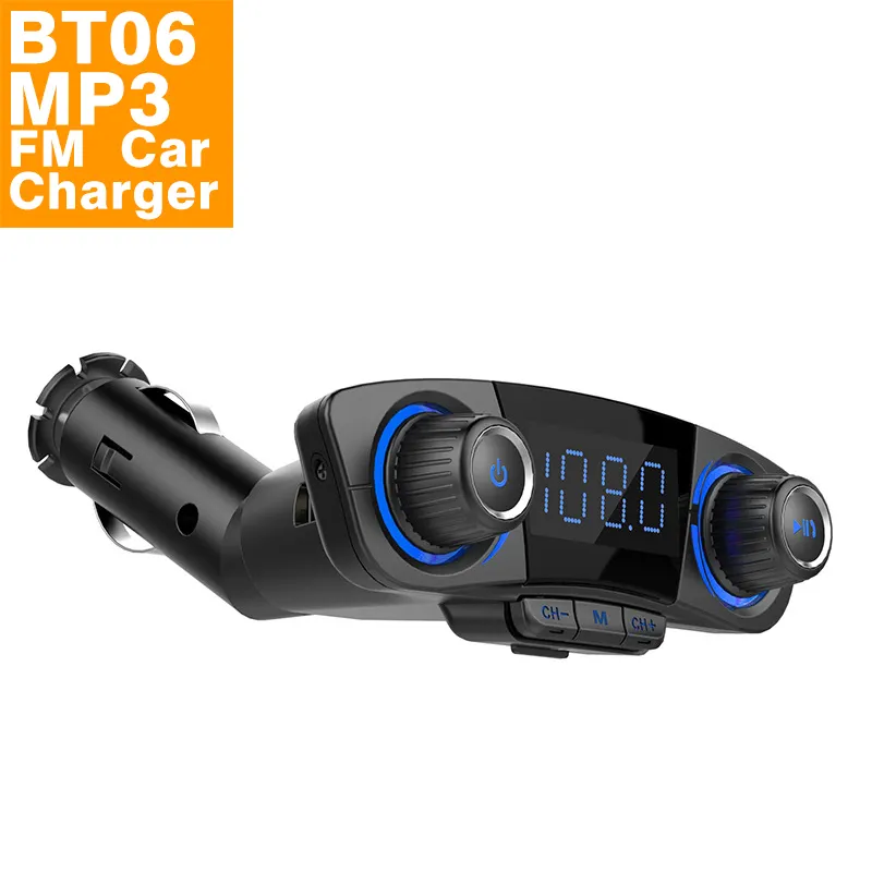 BT06 QC3.0 araba mavi-diş FM verici modülatör Handsfree çağrı araç kiti çift USB şarj adaptörü AUX ses müzik MP3 çalar
