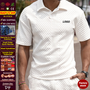 Men's Casual Jacquard <strong>Polo</strong> Shirt Textured Pattern Short Sleeve Summer Breathable <strong>Top</strong> with Printed <strong>Polo</strong> and Hangtag Included - Product Image 1