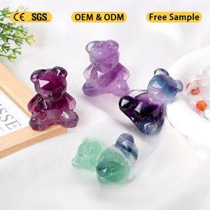 งานฝีมือแกะสลักหินฟลูออไรต์ธรรมชาติรูปหมีสำหรับตกแต่ง - Product Image 3