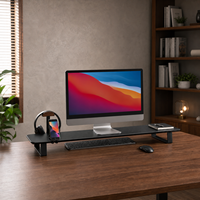 Support d'écran de bureau noir personnalisé en bois texturé pour ordinateur portable