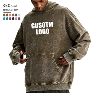 Custom 350gsm Knit Charcoal Comfortable Hood Kangaroo Touch Sample Heavy Vintage Wash Heavyweight Hoodie For Unisex - Product Image 1