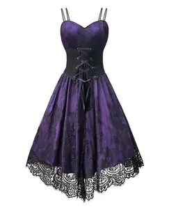 MXN 8108 Halloween Women's hanging strap dress Gothic punk style lace splicing strap Halloween party dress for women