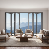 Porte pliante moderne en aluminium étanche avec double vitrage en verre trempé pour extérieur, chambre, école, hôtel, patio