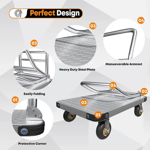 Kolay saklama için 360 derece döner tekerlekler ağır Platform kamyon düz hareketli sepeti el kamyon çelik itme sepeti <span class=keywords><strong>Dolly</strong></span> - Product Image 5