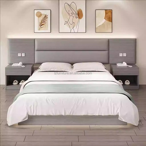 Modern Hotel Bedroom Furniture Set WoodTwin Bed Frame with Upholstered <b>Headboard</b> Nightstand TV Cabinet Wardrobe for 3 Star Hotel - Product Image 1