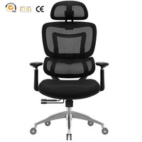 Chaise de bureau ergonomique avec appui-tête, dossier haut inclinable et pivotant en maille, vente directe usine