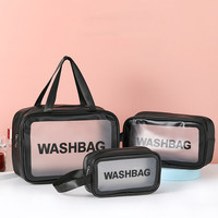 Trousse de maquillage de voyage en toile à motif de lettres imperméable à l'eau avec kit de pochette à fermeture éclair transparente (logo personnalisé accepté)