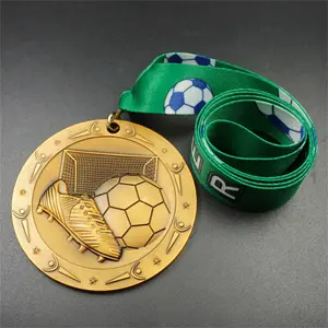 Venda quente personalizado 3D liga de zinco Top três prêmio chapeamento ouro níquel esporte futebol medalha