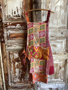 Delantal indio Vintage Kantha Sari Delantal de cocina de algodón con estilo con bolsillos para mujeres y hombres-Venta al por mayor - Product Image 2