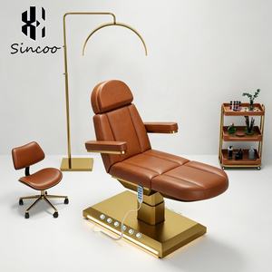 Custom Design Beauty Electric <b>Bed</b> Reclining Esthetician <b>Bed</b> Table Gold Base with <b>LED</b> Light 3 Motors Ergonomic Facial Spa <b>Bed</b> - Product Image 3
